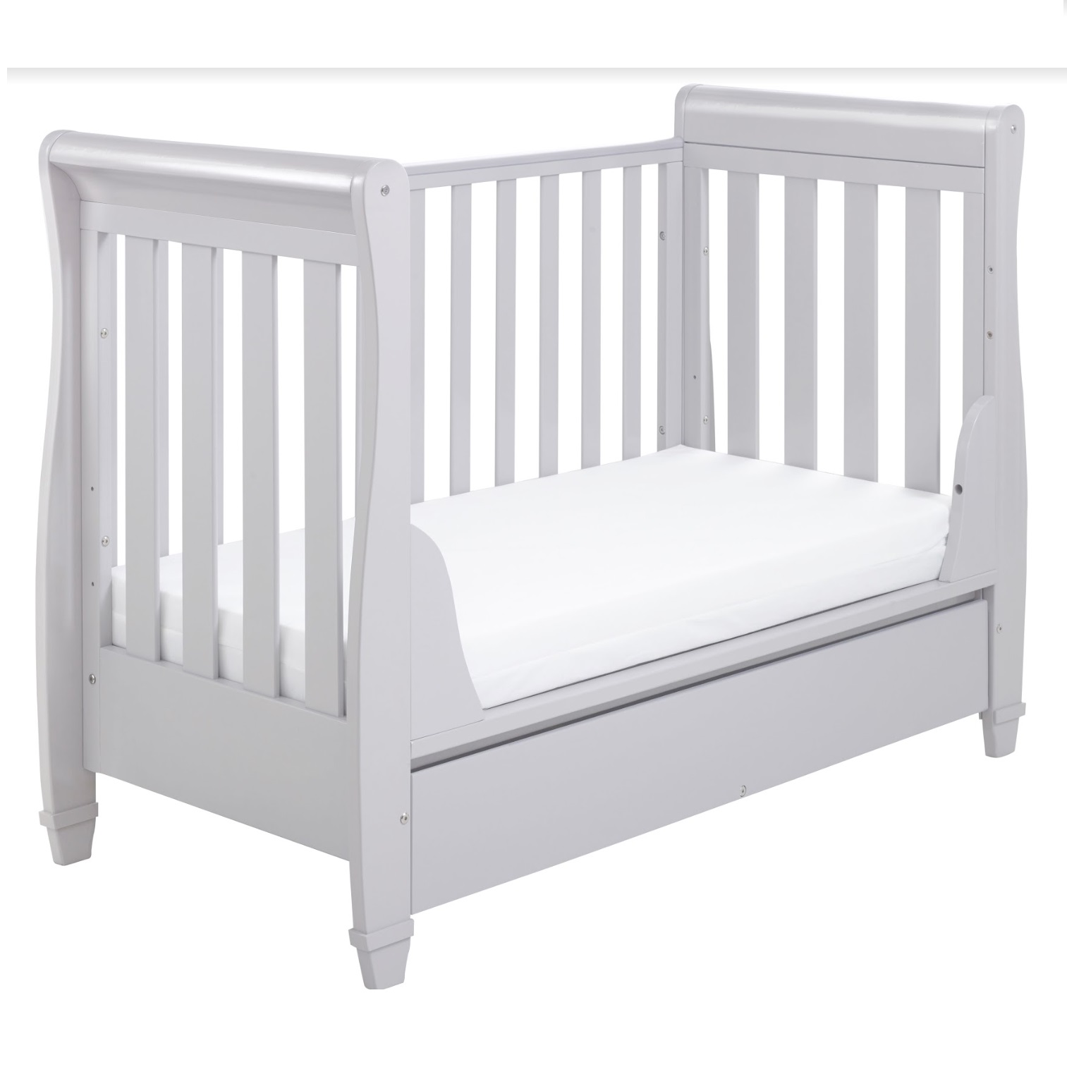 babymore eva sleigh cot bed dropside with drawer